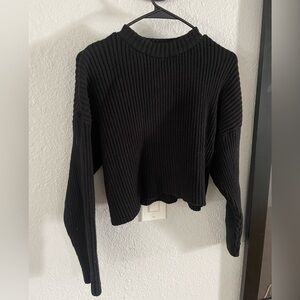 Black Cropped Sweater Mock Neck